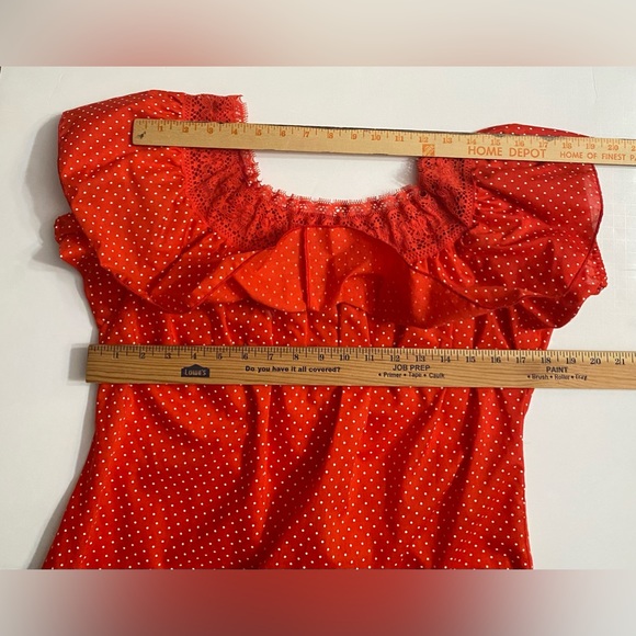Carefree Fashions VTG 70’s Lace & Ruffle Dots Red Top Women’s size Small - Picture 4 of 10